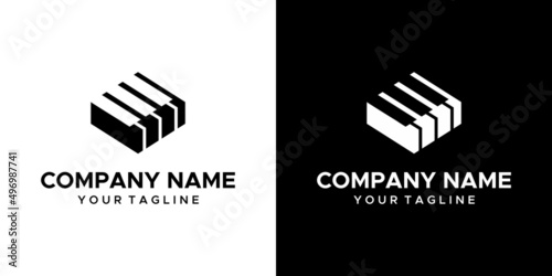 graphic image of piano keys forming the letter E, black and white background. basic vector graphics.