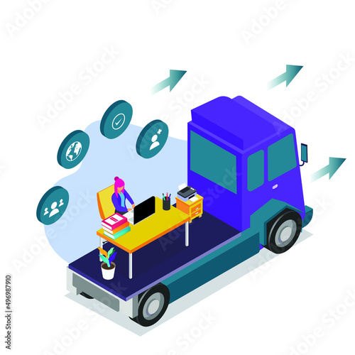 Business relocation - business on the move isometric 3d vector illustration concept for banner, website, illustration, landing page, template, etc