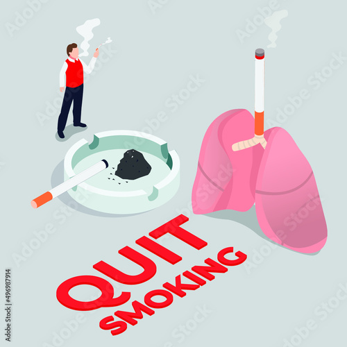Quit smoking - no tobacco day isometric 3d vector illustration concept for banner, website, illustration, landing page, template, etc