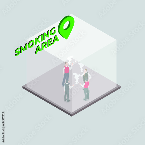 Fototapeta Naklejka Na Ścianę i Meble -  Business people smoking in a smoking area isometric 3d vector illustration concept for banner, website, illustration, landing page, template, etc