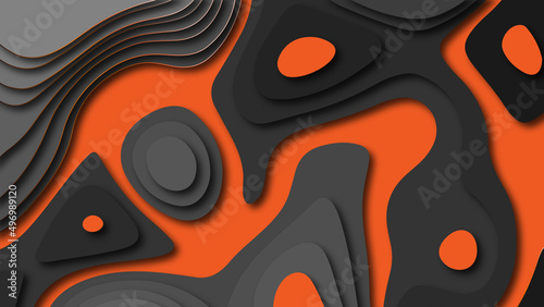 Black and orange luxury multi layers seamless pattern 3d papercut background. Orange and black multi layer 3d abstract backdrop with smooth wavy layers.