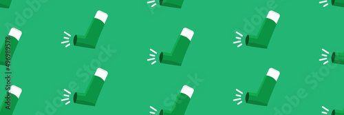 Asthma inhalers wide horizontal vector seamless pattern background for World Asthma Day. 
