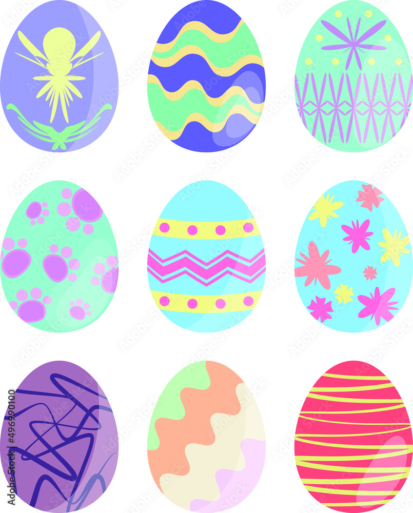 Collection of pastel Easter Egg, Easter material vector illustration. 