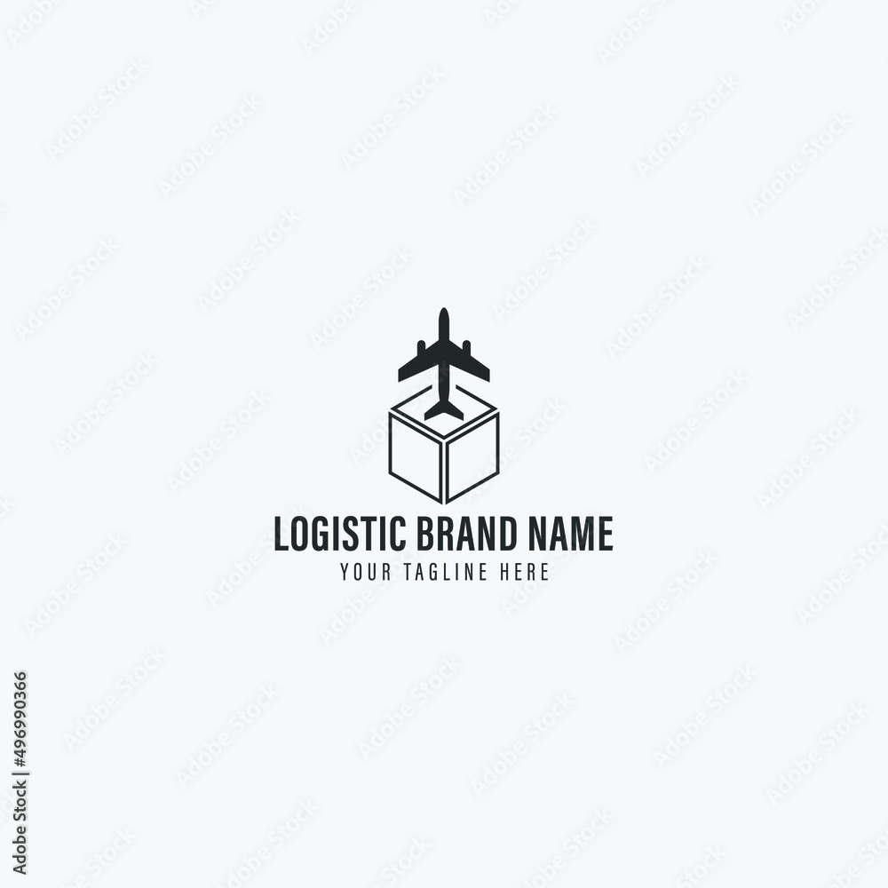 Logistics and delivery, around the earth rotates the cardboard box, logo template. Moving box, fast box and fast delivery goods, vector design. Shipping and shipment express service, illustration