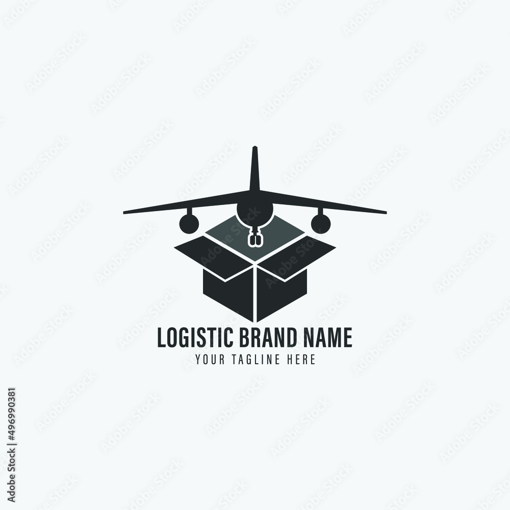 Logistics and delivery, around the earth rotates the cardboard box, logo template. Moving box, fast box and fast delivery goods, vector design. Shipping and shipment express service, illustration