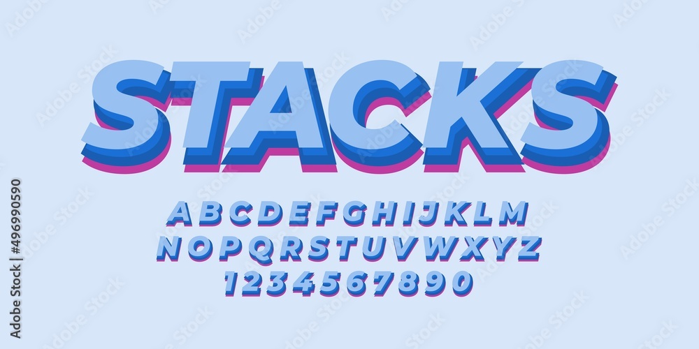 blue simple text alphabet font effect with flat color