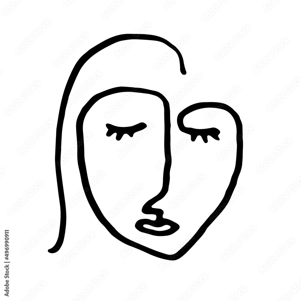 Faces doodle set. Line human face. Hand-drawn Woman face. Stamp for nails. Faces doodle set. Line human face. Hand-drawn Woman face. Stamp for nails.