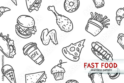 beautiful hand drawn fast food seamless pattern