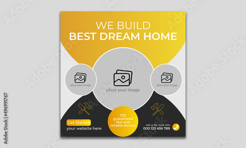 Construction renovation flyer and web banner or social media post amp template