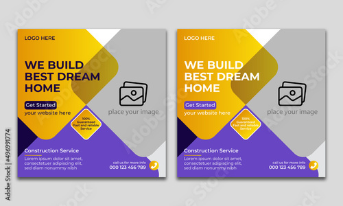 Construction renovation flyer and web banner or social media post amp template