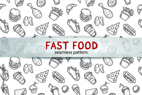 beautiful hand drawn fast food seamless pattern
