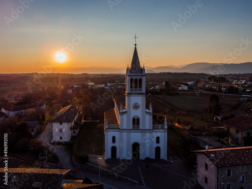 Sunset on the ancient bell tower. Friuli to discover. Conoglano di Cassacco