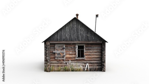 Old wooden residential house render on a white background. 3D rendering