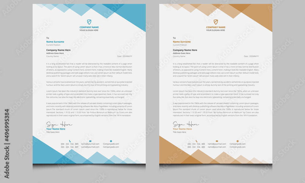 Simple unique new abstract company modern professional clean creative corporate business letterhead design template.