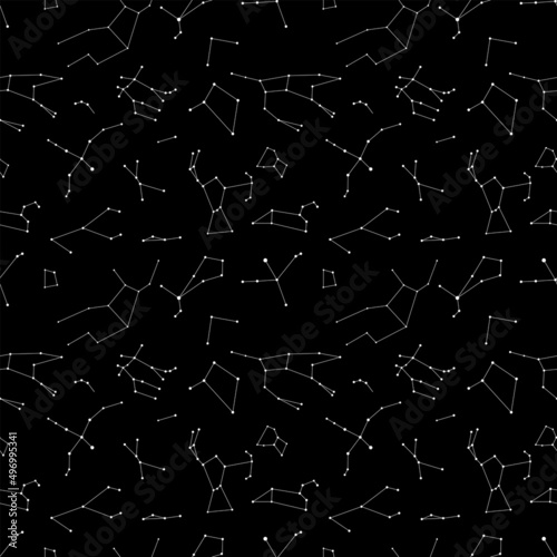 Constellations hand drawn. Doodle seamless pattern