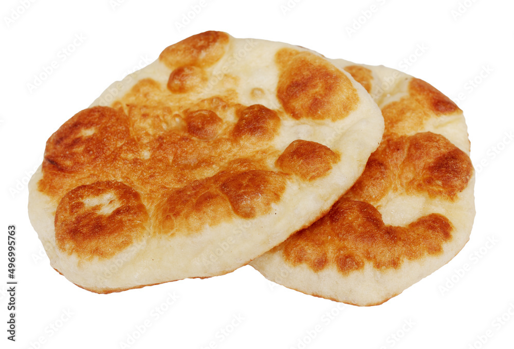 Flatbread fried in oil isolated on white Flatbread fried in oil isolated on white