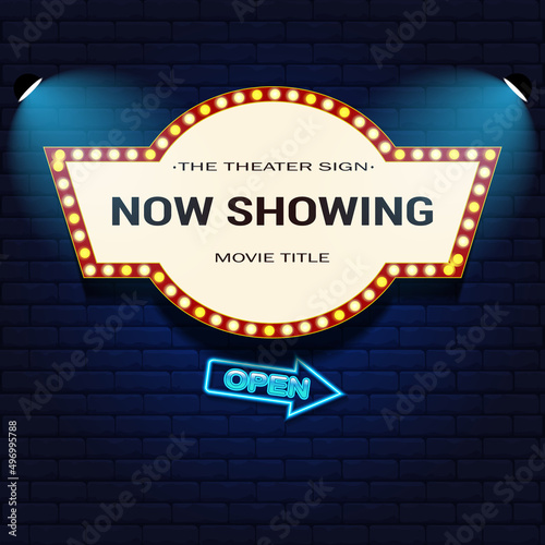 Retro Cinema with Sparking Blue Color and Blue Neon