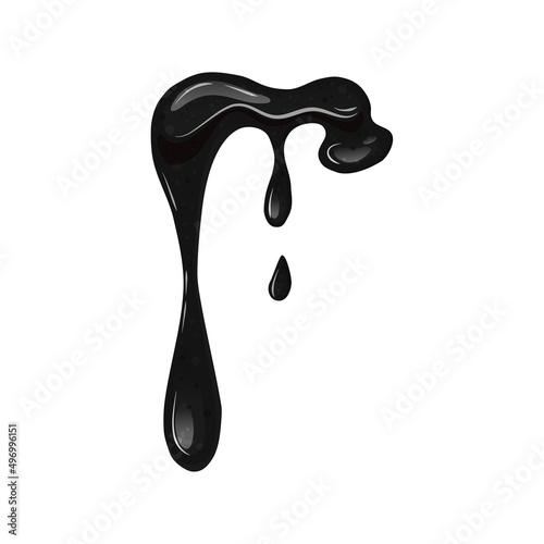 Black flowing slime. Viscous dripping liquid, oil, poison. Vector cartoon illustration on a white isolated background