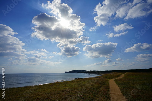 beautiful seascape with clouds and sun