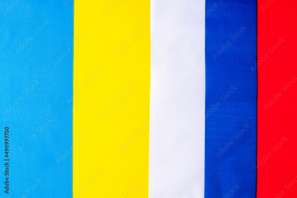 Fototapeta premium Ukraine. and Russia flags. Pray, No war, stop war, conflict and relationship concept