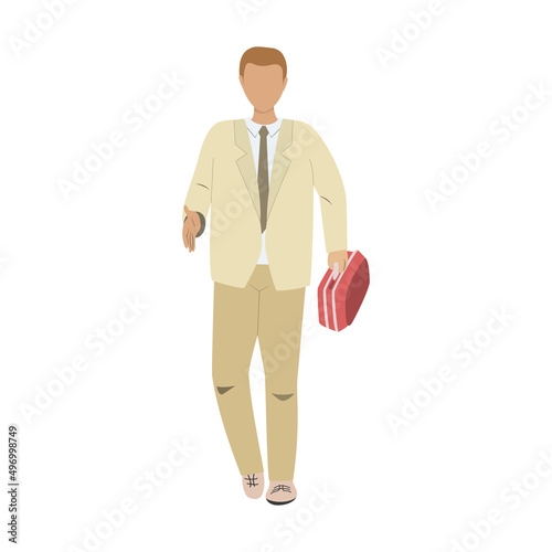 a successful businessman who wants to shake hands with a bag in his other hands. Illustrations in vector format.