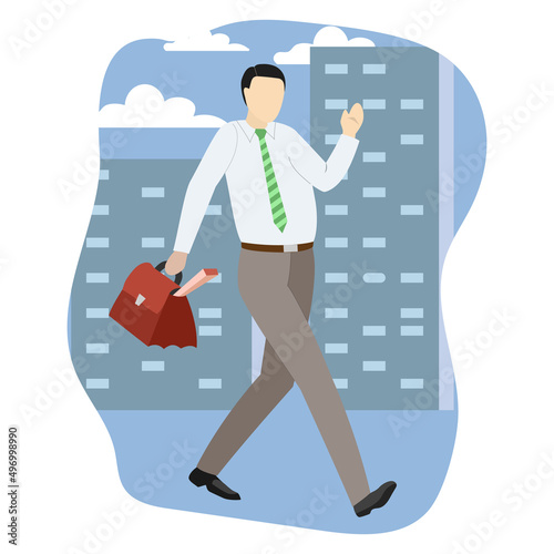 active businessman positively walking through the city's streets to attend a business meeting carrying a briefcase