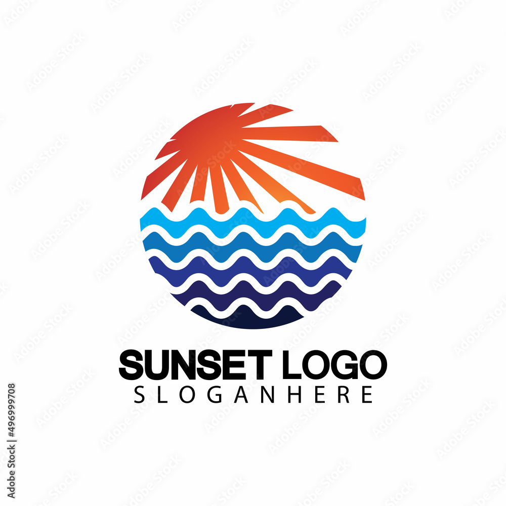 Sunset beach logo  symbol vector illustration design template.