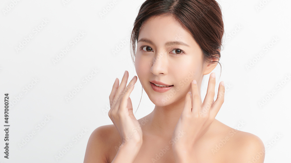 Beautiful young asian woman with clean fresh skin on white background, Face care, Facial treatment, Cosmetology, beauty and spa, Asian women portrait. Beautiful young asian woman with clean fresh skin on white background, Face care, Facial treatment, Cosmetology, beauty and spa, Asian women portrait.