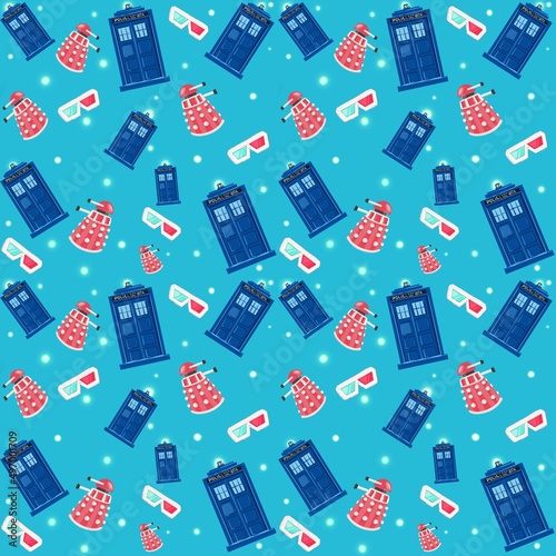 Cuadro en lienzo Seamless pattern with police box
