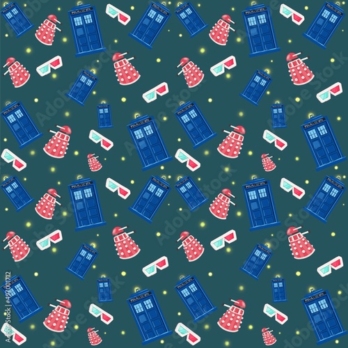 Cuadro en lienzo Seamless pattern with police box