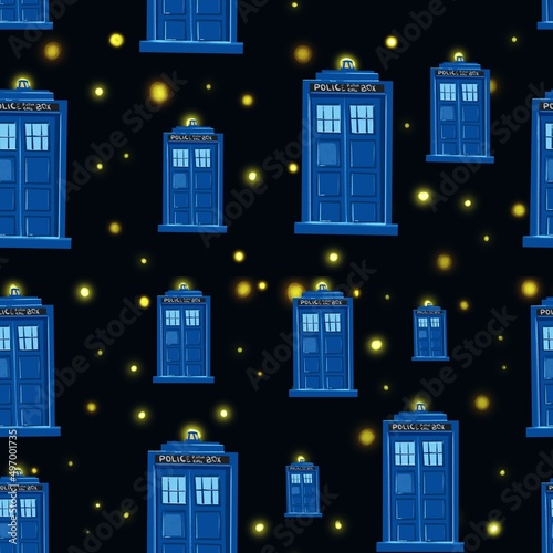 Obraz na plátně Seamless pattern with police box on black background