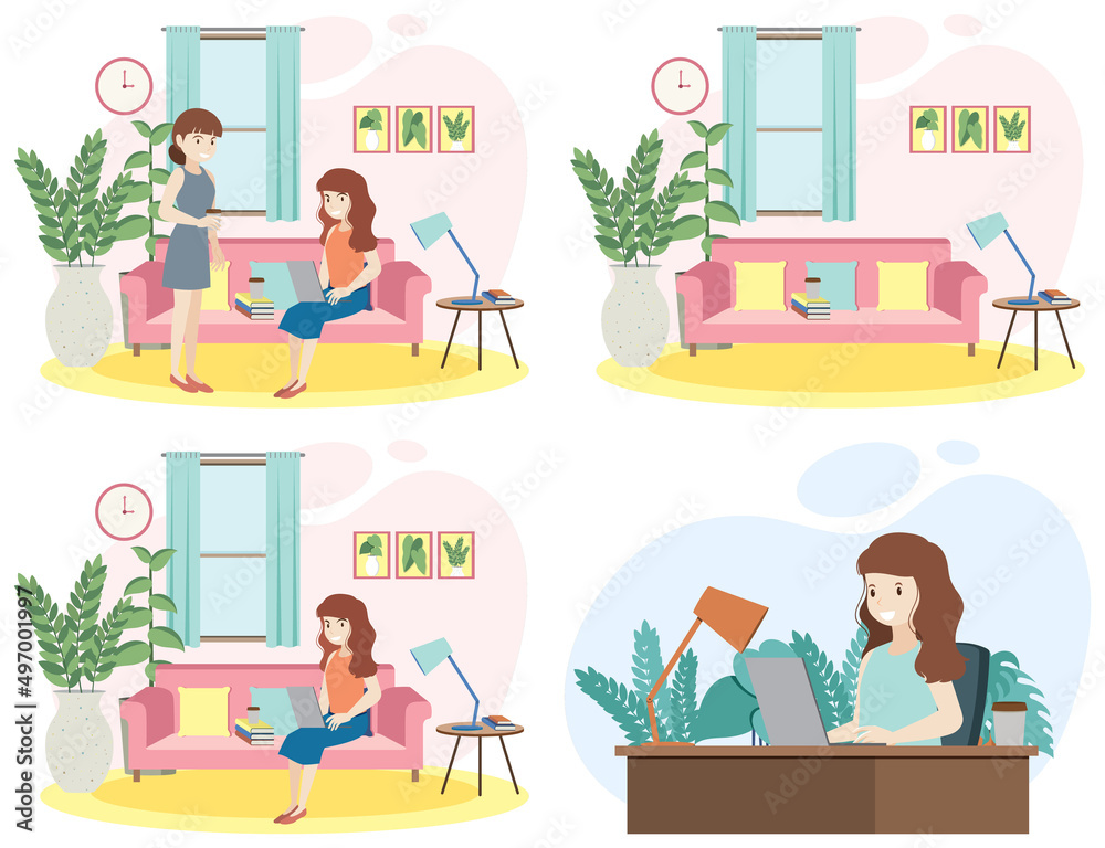Fototapeta premium People working at coworking space simple flat design