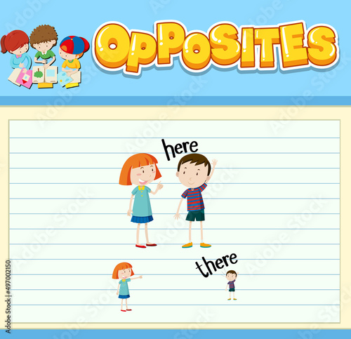 Education word card of English opposites word