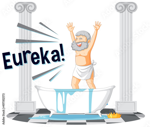Happy Archimedes in bath cartoon