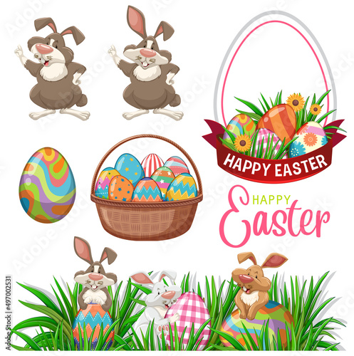 Happy Easter day with bunny and eggs