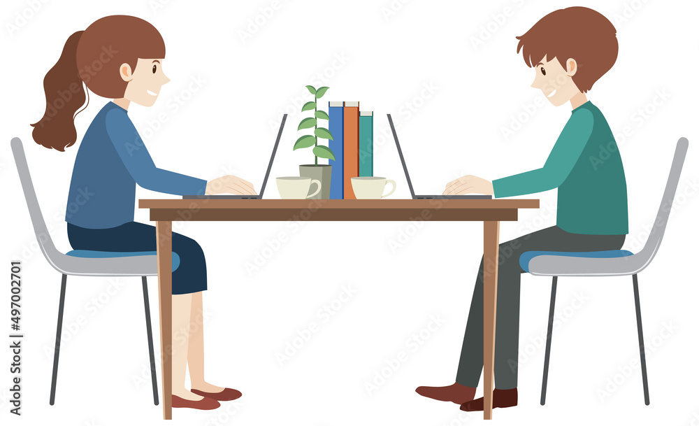 People working using laptop flat design