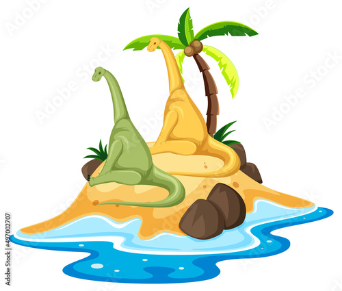 Scene with dinosaurs brontosaurus on island