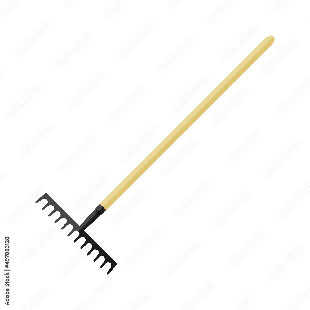 A rake. An agricultural tool used for raking, raking, felling or raking. A garden tool. Vector illustration isolated on a white background for design and web. A rake. An agricultural tool used for raking, raking, felling or raking. A garden tool. Vector illustration isolated on a white background for design and web.