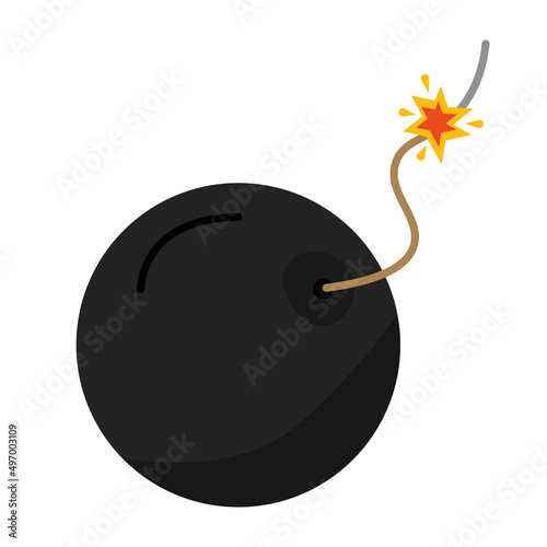 Cartoon round bomb with burning wick. Vector illustration
