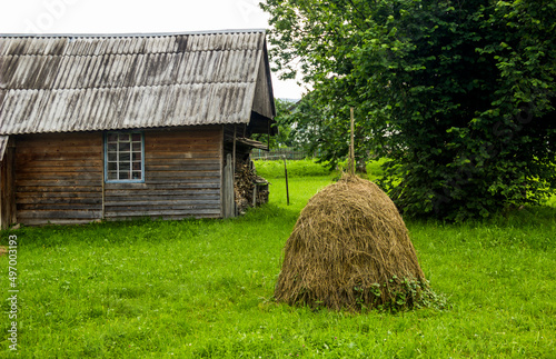 haystack in a Ukrainian village in the Carpathians