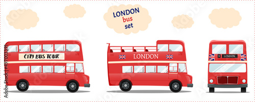 Fotografia, Obraz a set of three vector drawings of a London double-decker bus
