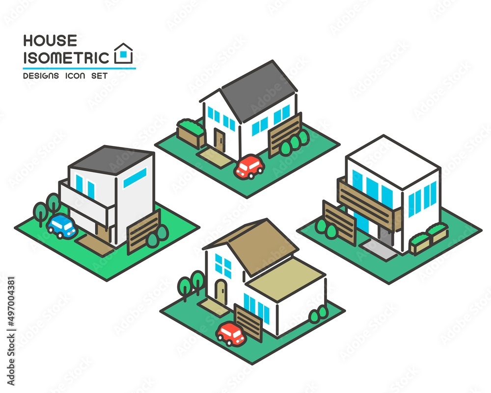 シンプルで使いやすいアイソメの建物のベクターイラスト素材／家／不動産／ビル／アイソメトリック