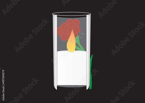 Israel Memorial day symbols, Dam hamaccabim (blood of the Maccabees) flower behind a Memorial day candle and on Black background
