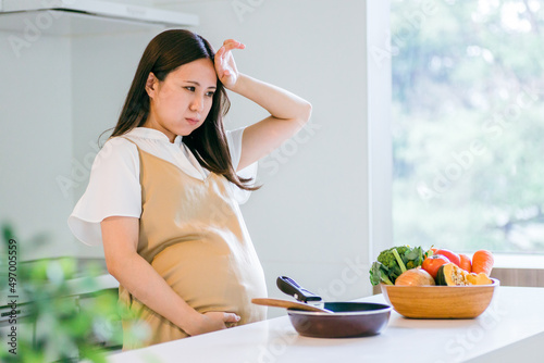 妊娠中に体調不良になる妊婦（頭痛・発熱）
 photo