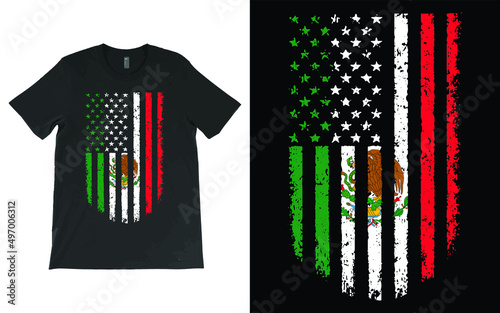Mexico and America Combined Flag T-Shirt vector Design. Mexican American T-Shirt.