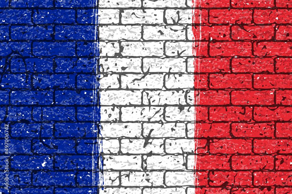 レンガの壁に描かれたフランス国旗（トリコロール）のベクター素材
