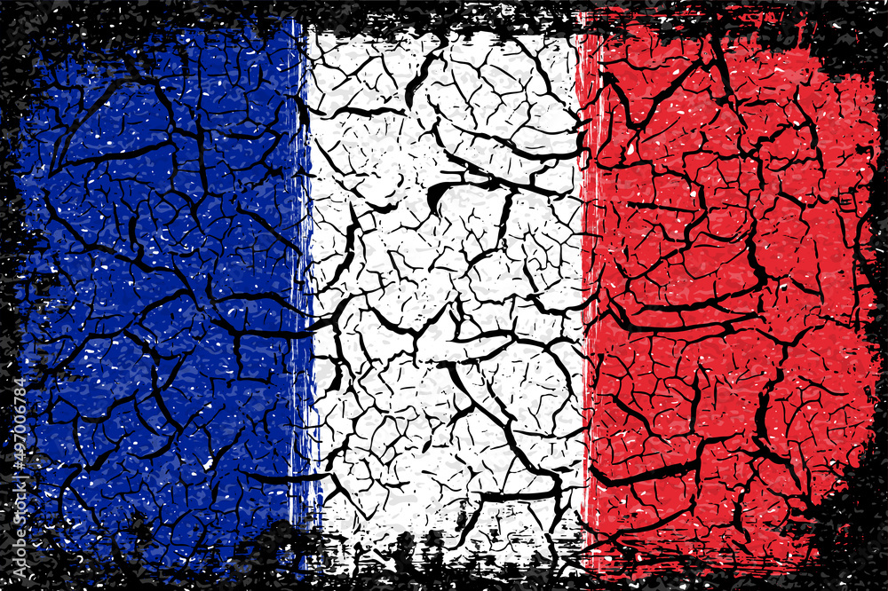 ひび割れしたフランス国旗（トリコロール）のペイントベクター素材