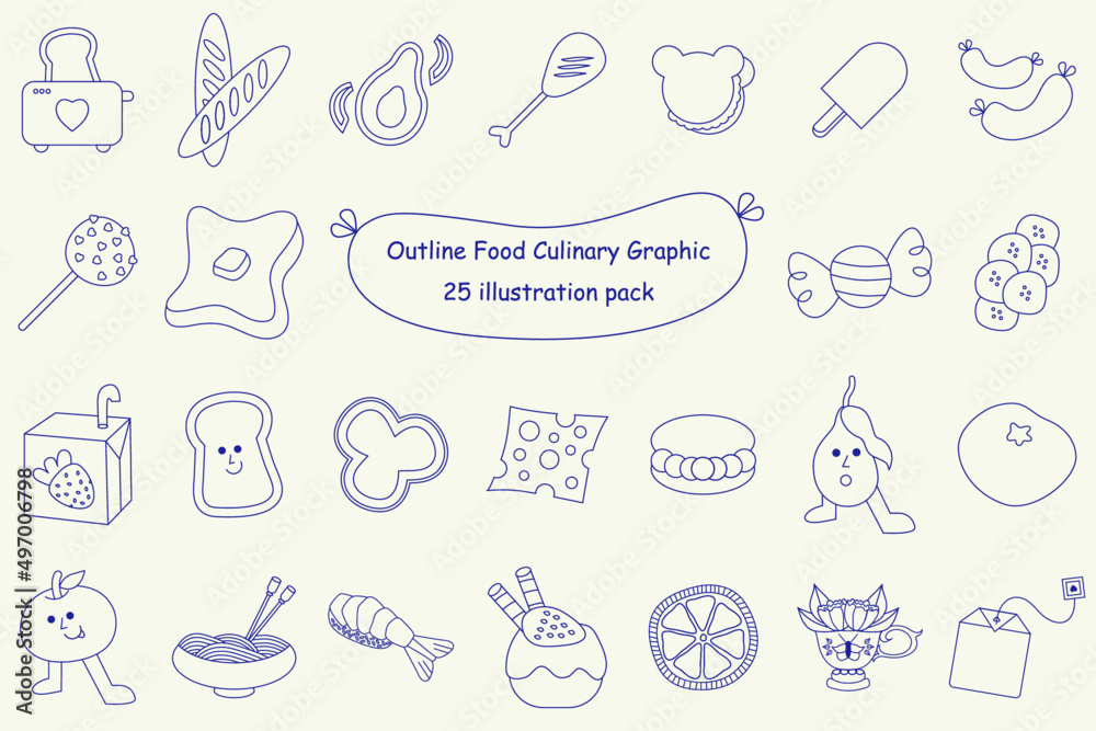 Outline Food Culinary Graphic Illustration Set Outline Food Culinary Graphic Illustration Set
