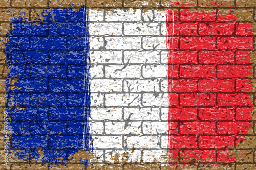 レンガの壁に描かれたフランス国旗（トリコロール）のベクター素材