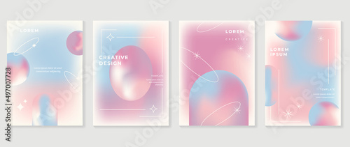Abstract gradient fluid liquid cover template. Set of modern poster with vibrant graphic color, hologram, line. Minimal with pastel color design for flyer brochure, background, wallpaper, banner.